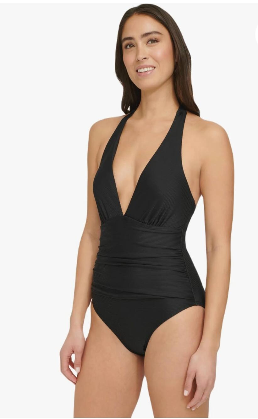TOMMY HILFIGER NWT Black Plunge Halter Swim Suit // 8